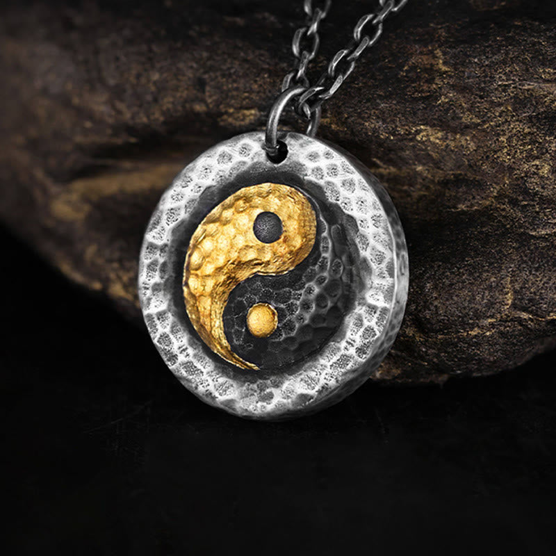 Buddha Stones Naszyjnik z wisiorkiem ze srebra próby 999, złota próby 999, równowagi Yin Yang, stali tytanowej - Yin Yang - image 0