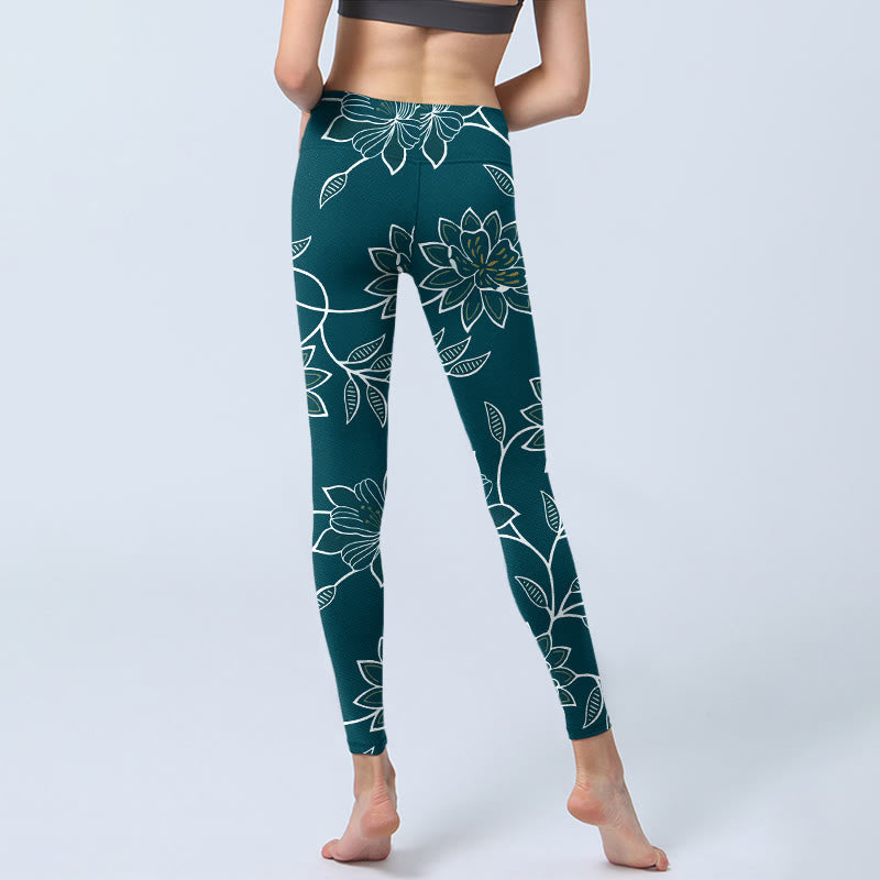Buddha Stones Eleganckie legginsy do jogi damskie w stylu retro z nadrukiem w kwiaty i liście - image 6