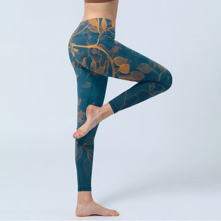 Buddha Stones Eleganckie legginsy do jogi damskie z nadrukiem w liście - image 3