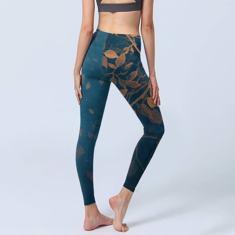 Buddha Stones Eleganckie legginsy do jogi damskie z nadrukiem w liście - image 4