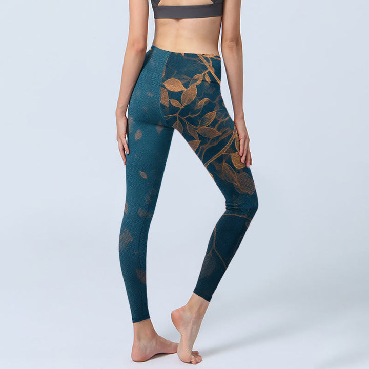 Buddha Stones Eleganckie legginsy do jogi damskie z nadrukiem w liście - image 4