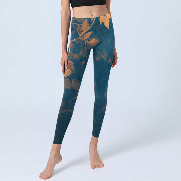Buddha Stones Eleganckie legginsy do jogi damskie z nadrukiem w liście - image 5