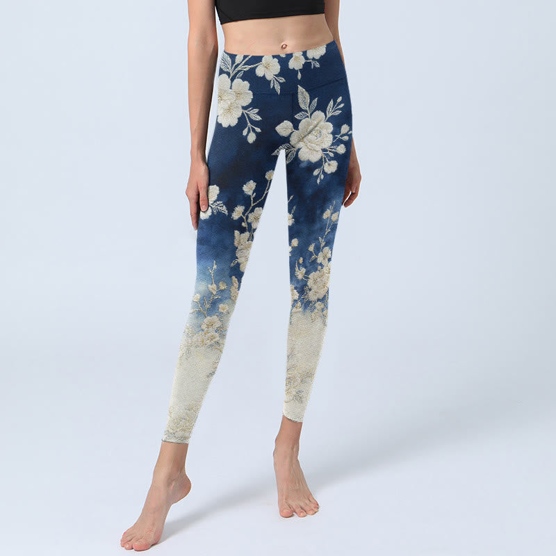 Buddha Stones Eleganckie, wyrafinowane legginsy do jogi z nadrukiem w kwiaty - image 5