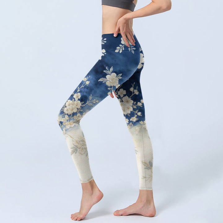 Buddha Stones Eleganckie, wyrafinowane legginsy do jogi z nadrukiem w kwiaty - image 2