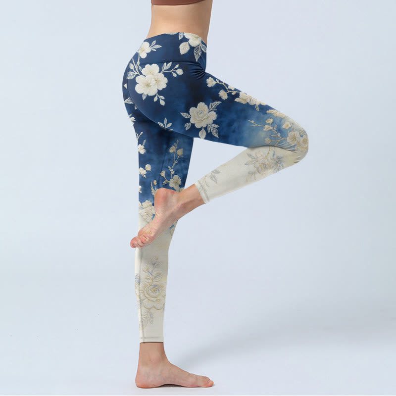 Buddha Stones Eleganckie, wyrafinowane legginsy do jogi z nadrukiem w kwiaty - image 3