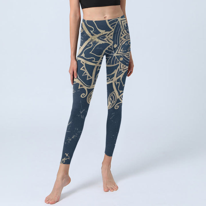 Buddha Stones Damskie legginsy do jogi z nadrukiem w stylu retro mandali - image 5
