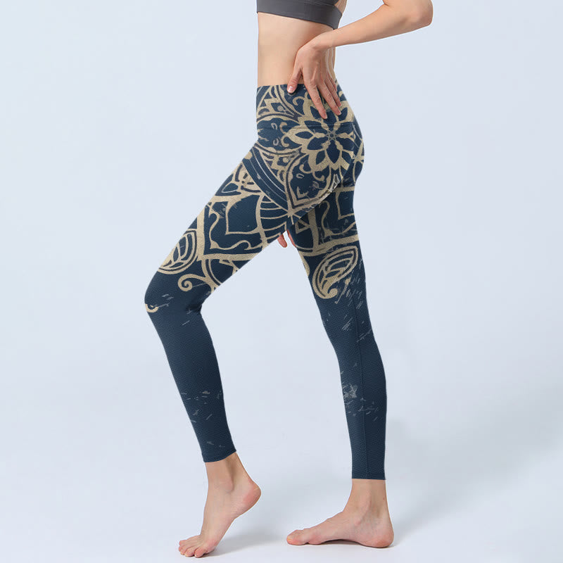 Buddha Stones Damskie legginsy do jogi z nadrukiem w stylu retro mandali - image 2