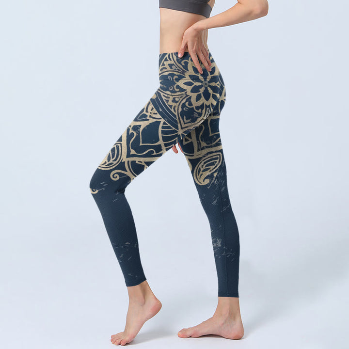 Buddha Stones Damskie legginsy do jogi z nadrukiem w stylu retro mandali - image 2