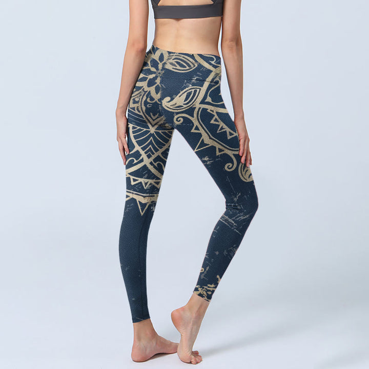 Buddha Stones Damskie legginsy do jogi z nadrukiem w stylu retro mandali - image 4