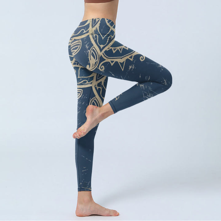Buddha Stones Damskie legginsy do jogi z nadrukiem w stylu retro mandali - image 3