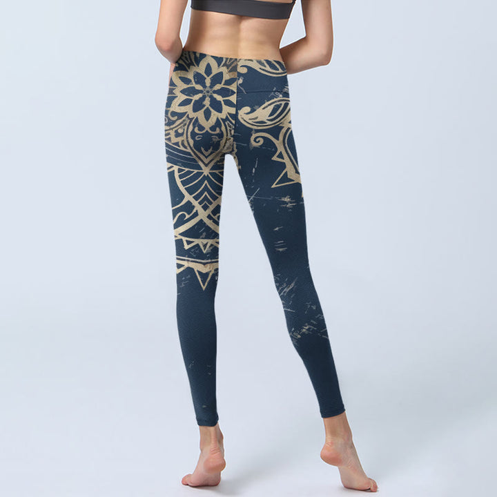 Buddha Stones Damskie legginsy do jogi z nadrukiem w stylu retro mandali - image 6