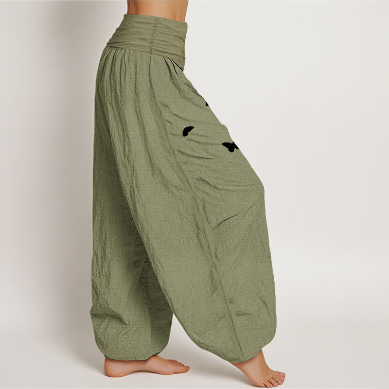 Buddha Stones Eleganckie spodnie haremki damskie z elastycznej talii z czystej bawełny w motyle i dmuchawce - image 15