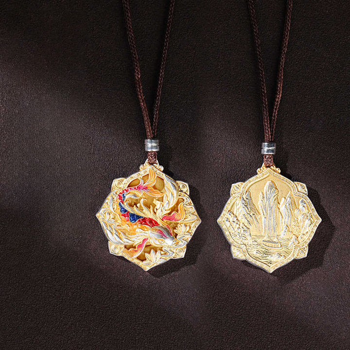 Buddha Stones Naszyjnik ze srebra próby 999 z kolorowym rzeźbionym karpiem koi i wisiorkiem szczęścia - image 3