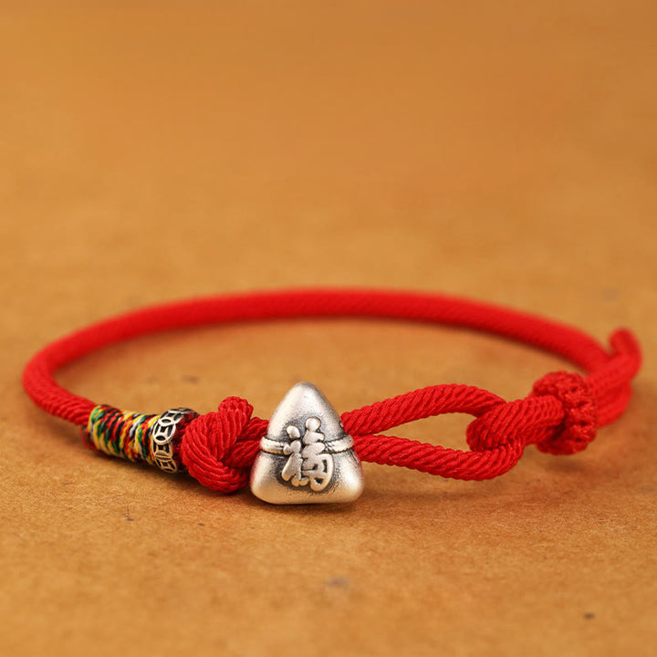 Buddha Stones Bransoletka z liny z motywem szczęścia i postaci Fu Zongzi ze srebra próby 999 - Czerwony - 19-21 cm - image 14