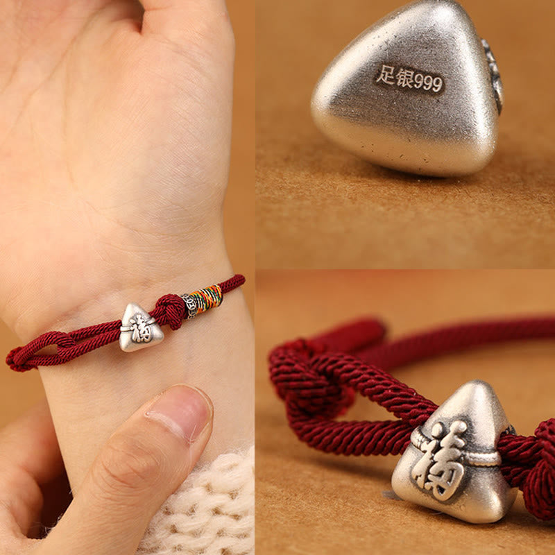 Buddha Stones Bransoletka z liny z motywem szczęścia i postaci Fu Zongzi ze srebra próby 999 - image 12