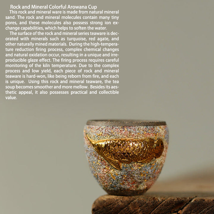 Buddha Stones Ceramiczna filiżanka do herbaty Kung Fu w kształcie ryby Koi z motywem złotej Arowany - image 10