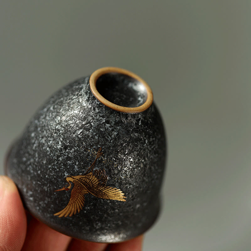 Buddha Stones Mała, ręcznie malowana, ceramiczna filiżanka do herbaty Kung Fu w kształcie złotego żurawia, 40 ml - image 7