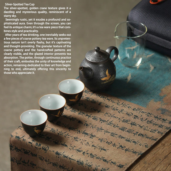 Buddha Stones Mała, ręcznie malowana, ceramiczna filiżanka do herbaty Kung Fu w kształcie złotego żurawia, 40 ml - image 12