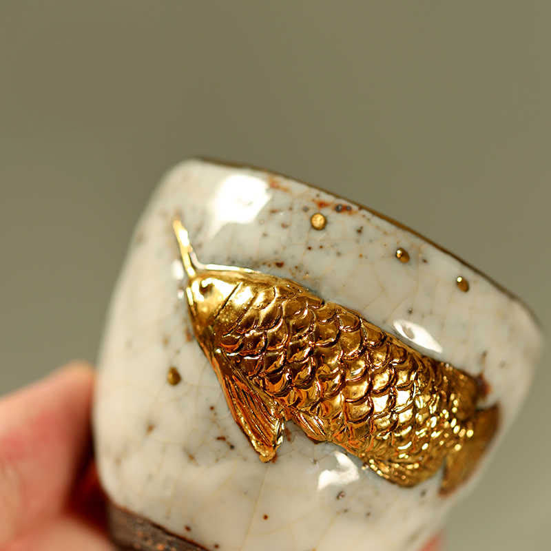 Buddha Stones Ręcznie wykonany ceramiczny czajniczek do herbaty Kung Fu w kształcie złotej ryby Arowana Koi - image 5