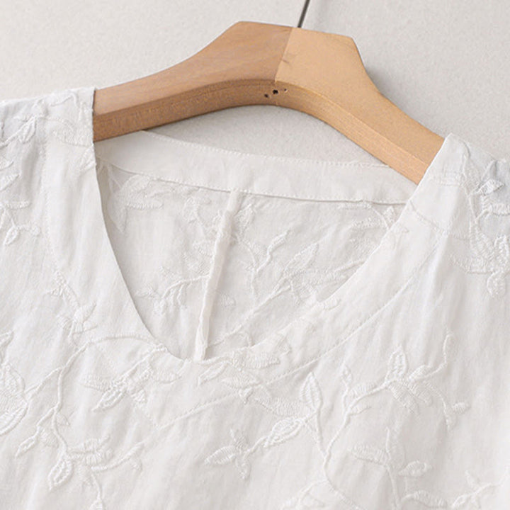 Buddha Stones Koszula damska bawełniana wiosenna z długim rękawem i dekoltem w serek, z wzorem liści - image 11