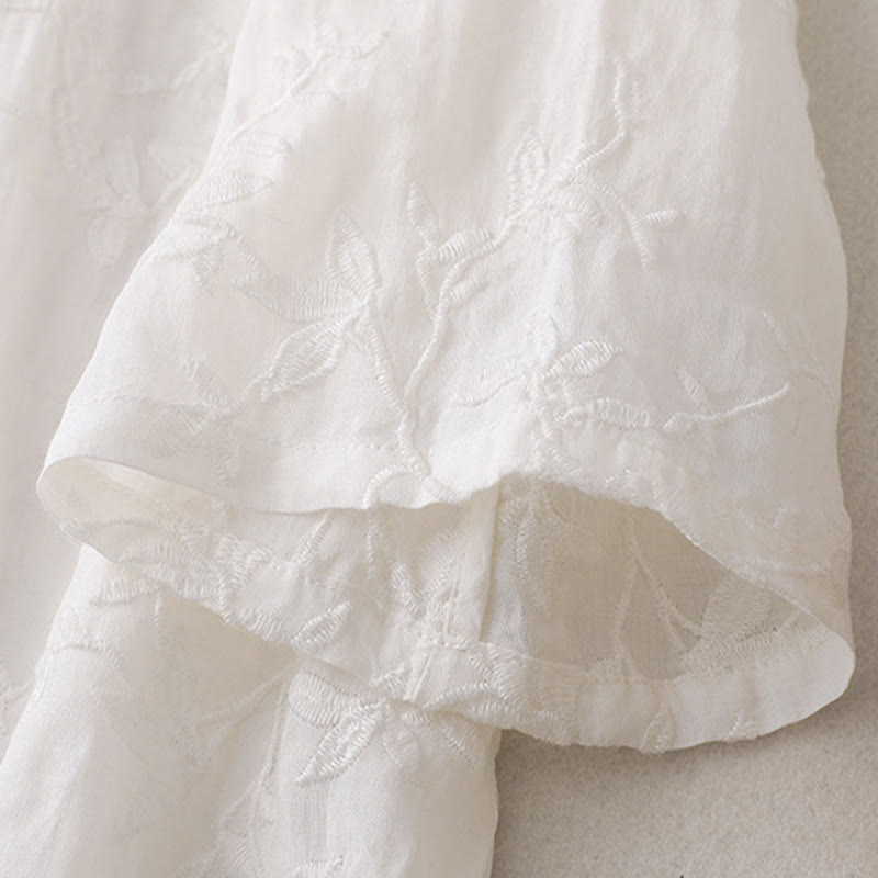 Buddha Stones Koszula damska bawełniana wiosenna z długim rękawem i dekoltem w serek, z wzorem liści - image 12