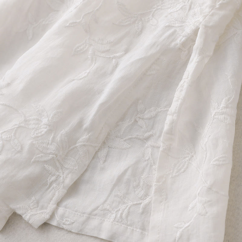 Buddha Stones Koszula damska bawełniana wiosenna z długim rękawem i dekoltem w serek, z wzorem liści - image 16