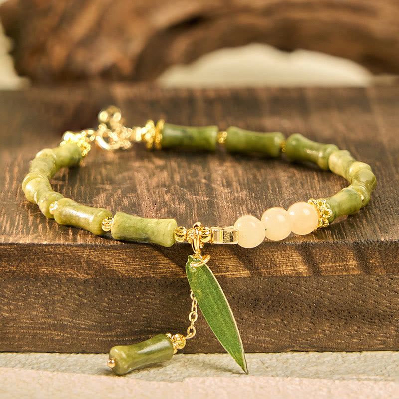 Buddha Stones Jade Bambus Liść Konwalii Wzór Bransoletka Szczęście Obfitość - image 1
