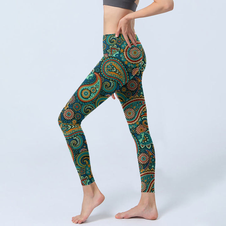 Buddha Stones Damskie legginsy do jogi z nadrukiem w stylu retro paisley - image 2