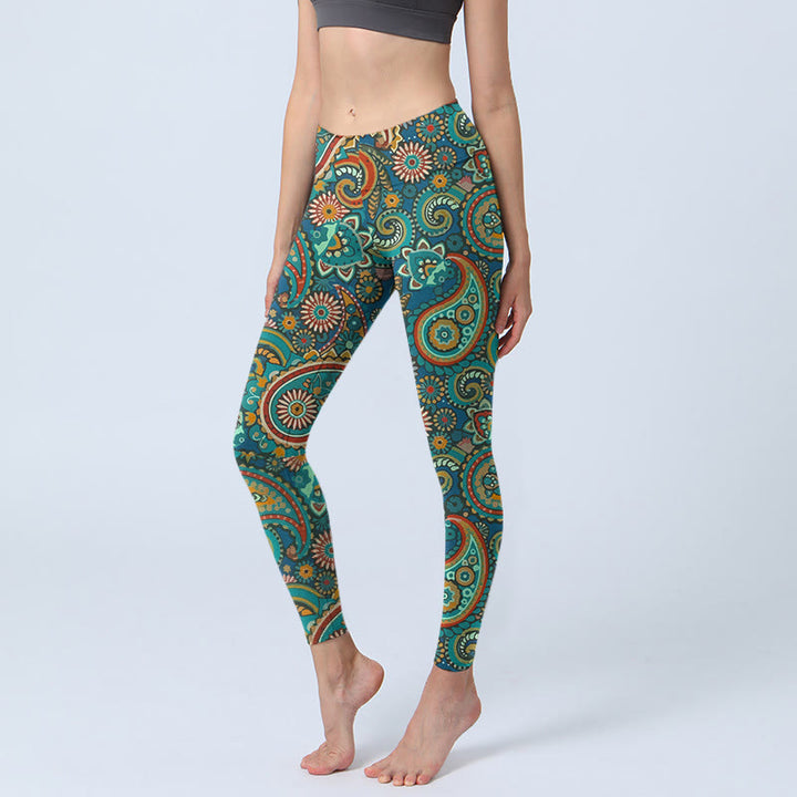 Buddha Stones Damskie legginsy do jogi z nadrukiem w stylu retro paisley - Stalowoniebieski - US18, UK/AU22, EU50 (4XL) - image 0