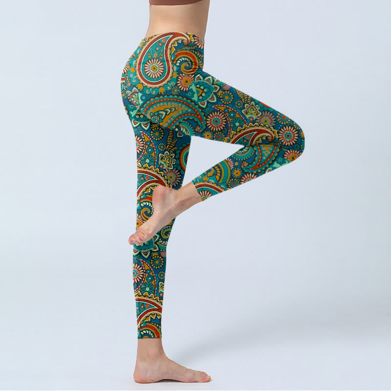 Buddha Stones Damskie legginsy do jogi z nadrukiem w stylu retro paisley - image 3