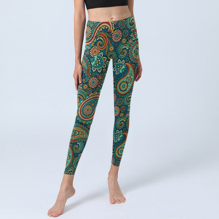 Buddha Stones Damskie legginsy do jogi z nadrukiem w stylu retro paisley - image 5