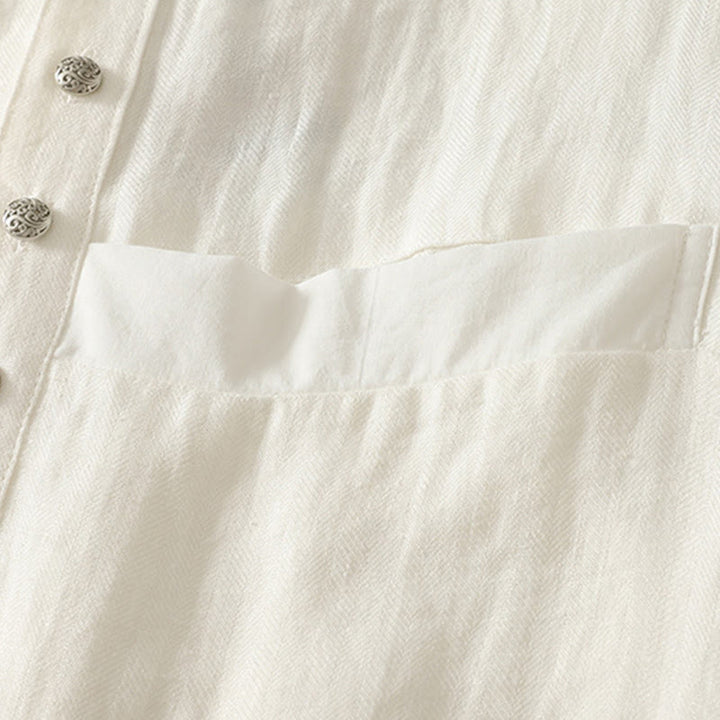 Buddha Stones Wiosenna, prosta, damska, bawełniana koszula z długim rękawem i dekoltem w serek - image 12