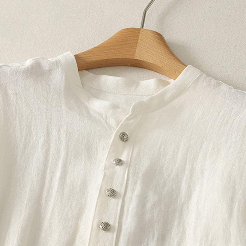 Buddha Stones Wiosenna, prosta, damska, bawełniana koszula z długim rękawem i dekoltem w serek - image 7