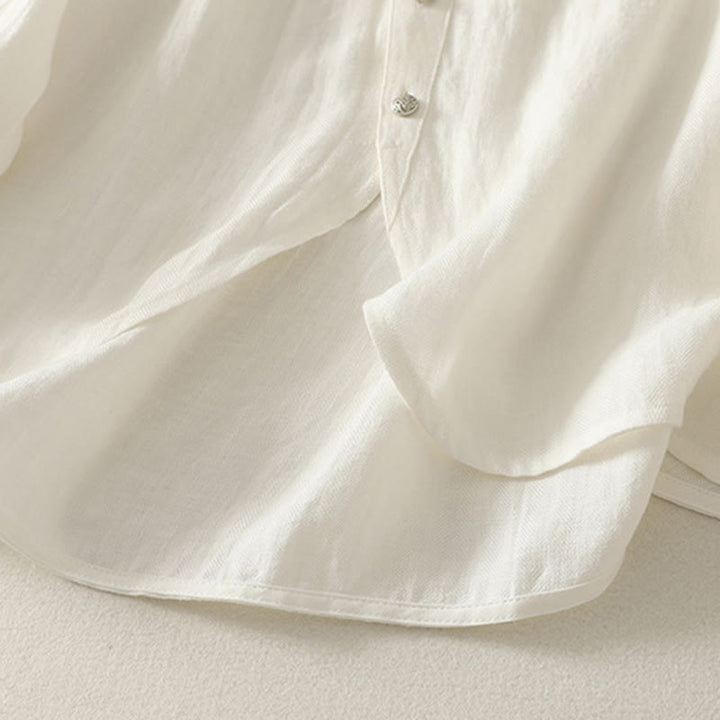 Buddha Stones Wiosenna, prosta, damska, bawełniana koszula z długim rękawem i dekoltem w serek - image 8