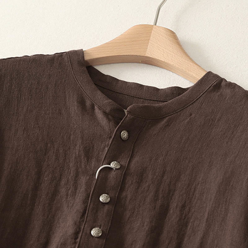 Buddha Stones Wiosenna, prosta, damska, bawełniana koszula z długim rękawem i dekoltem w serek - image 1