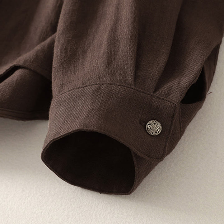 Buddha Stones Wiosenna, prosta, damska, bawełniana koszula z długim rękawem i dekoltem w serek - image 2