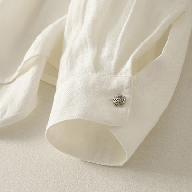 Buddha Stones Wiosenna, prosta, damska, bawełniana koszula z długim rękawem i dekoltem w serek - image 10