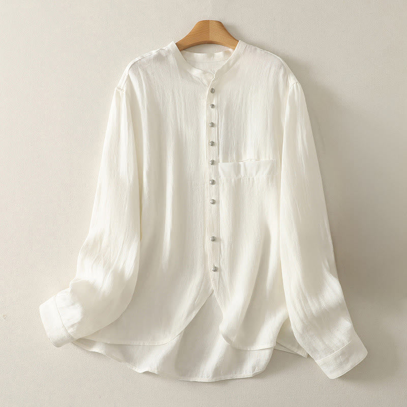 Buddha Stones Wiosenna, prosta, damska, bawełniana koszula z długim rękawem i dekoltem w serek - Biały - US8-10，UK/AU12-14，EU40-42 (2XL) - image 5