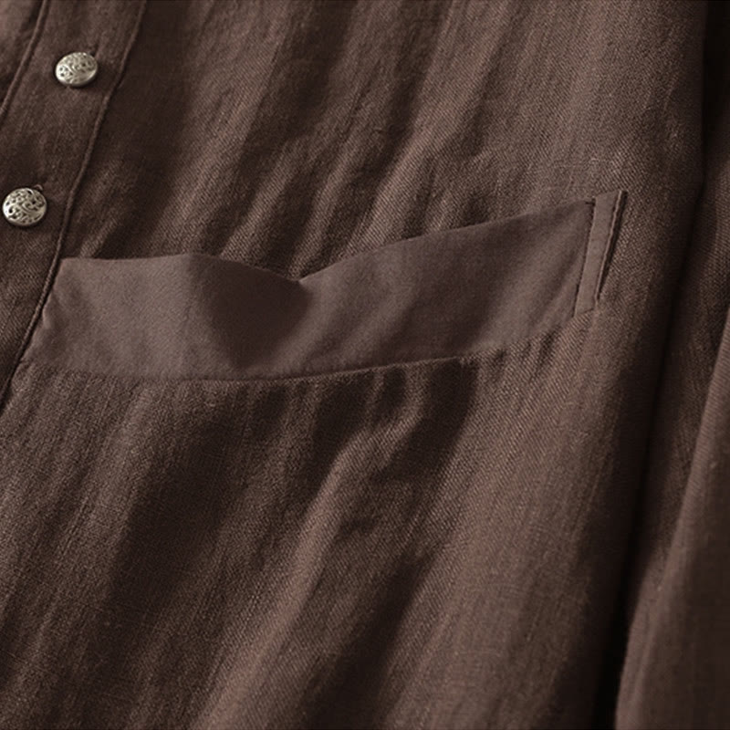 Buddha Stones Wiosenna, prosta, damska, bawełniana koszula z długim rękawem i dekoltem w serek - image 4