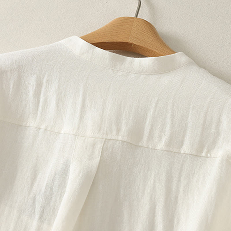 Buddha Stones Wiosenna, prosta, damska, bawełniana koszula z długim rękawem i dekoltem w serek - image 14