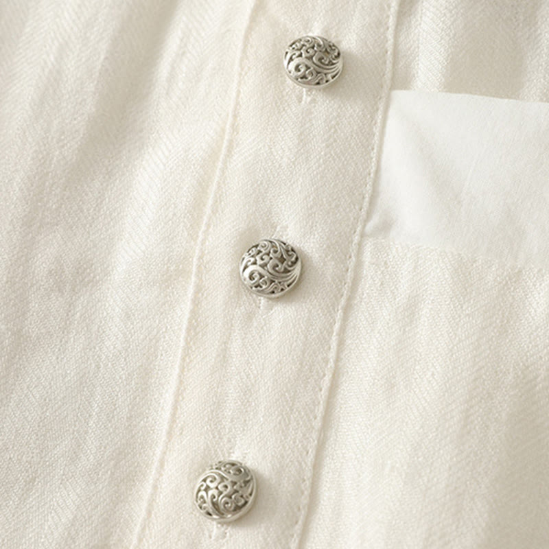 Buddha Stones Wiosenna, prosta, damska, bawełniana koszula z długim rękawem i dekoltem w serek - image 11