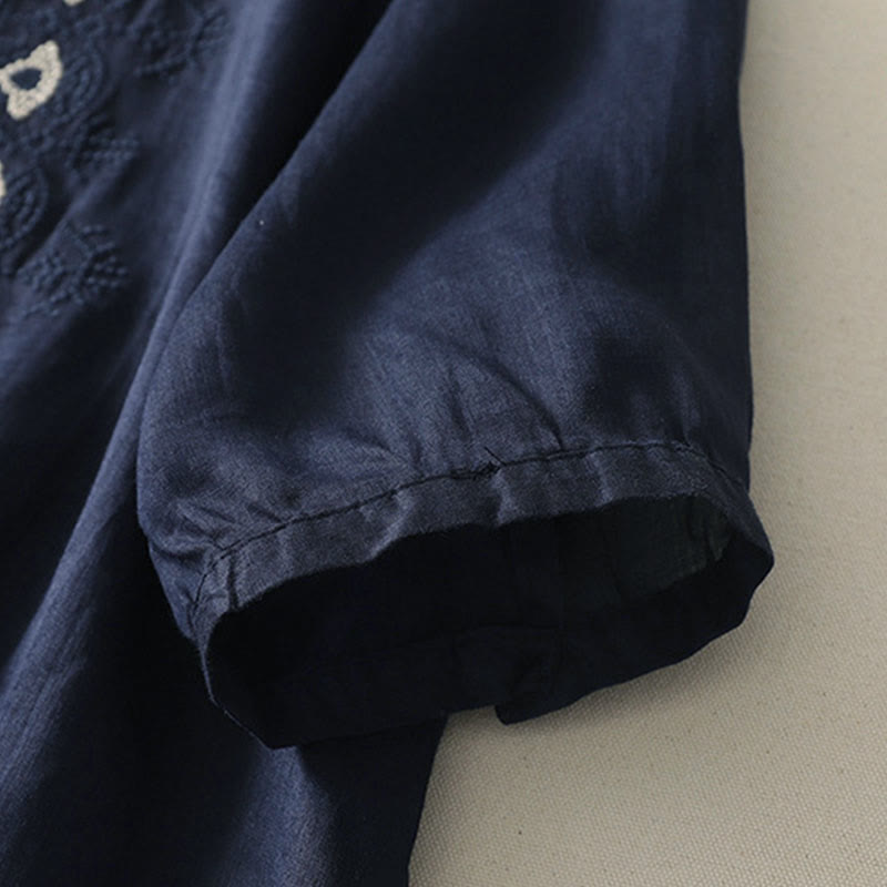 Buddha Stones Letnia koszula damska z krótkim rękawem i okrągłym dekoltem z poliestru w kwiatowy wzór - image 3