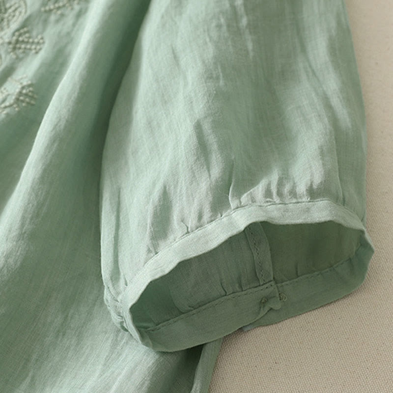 Buddha Stones Letnia koszula damska z krótkim rękawem i okrągłym dekoltem z poliestru w kwiatowy wzór - image 12