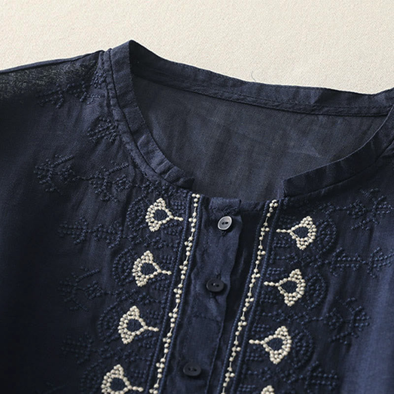 Buddha Stones Letnia koszula damska z krótkim rękawem i okrągłym dekoltem z poliestru w kwiatowy wzór - image 1