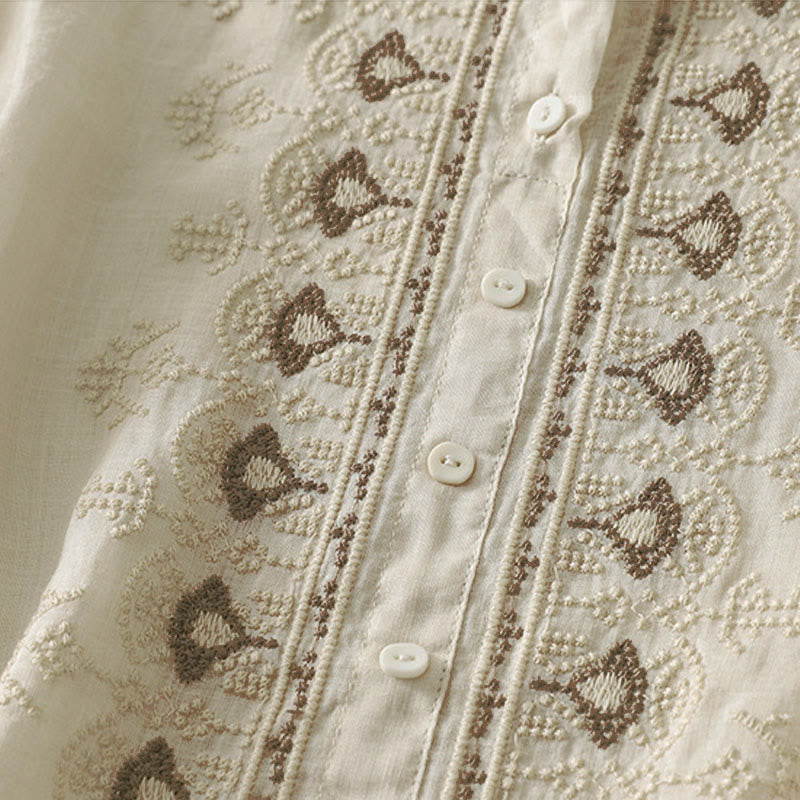 Buddha Stones Letnia koszula damska z krótkim rękawem i okrągłym dekoltem z poliestru w kwiatowy wzór - image 17