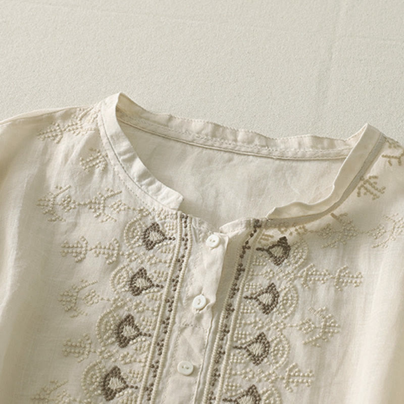 Buddha Stones Letnia koszula damska z krótkim rękawem i okrągłym dekoltem z poliestru w kwiatowy wzór - image 16