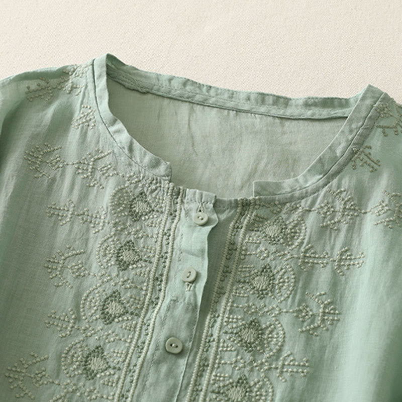 Buddha Stones Letnia koszula damska z krótkim rękawem i okrągłym dekoltem z poliestru w kwiatowy wzór - image 11