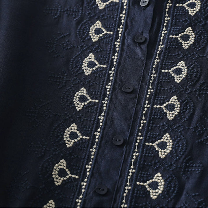 Buddha Stones Letnia koszula damska z krótkim rękawem i okrągłym dekoltem z poliestru w kwiatowy wzór - image 2