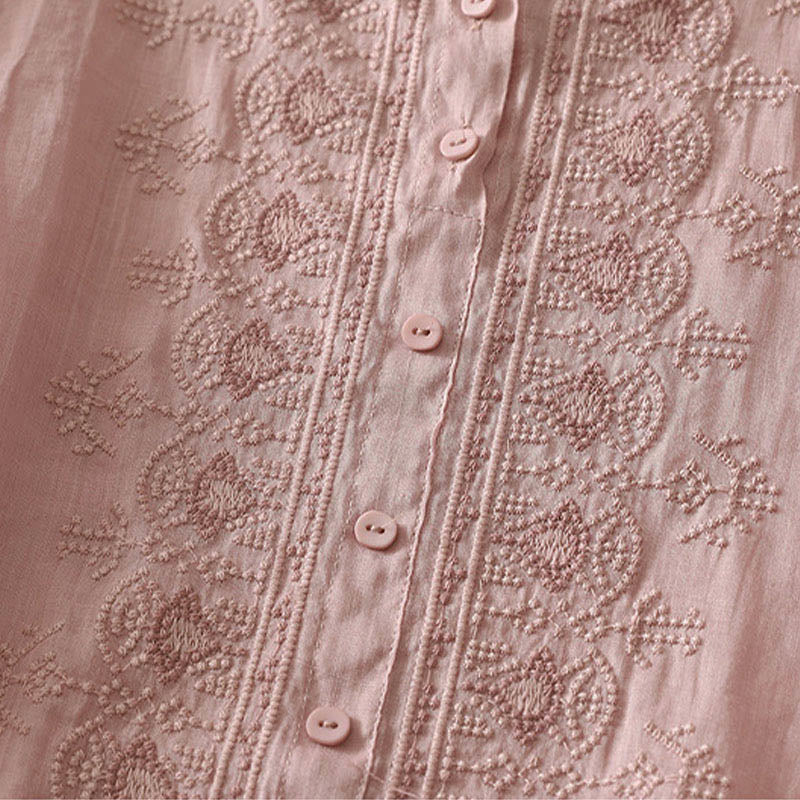 Buddha Stones Letnia koszula damska z krótkim rękawem i okrągłym dekoltem z poliestru w kwiatowy wzór - image 7