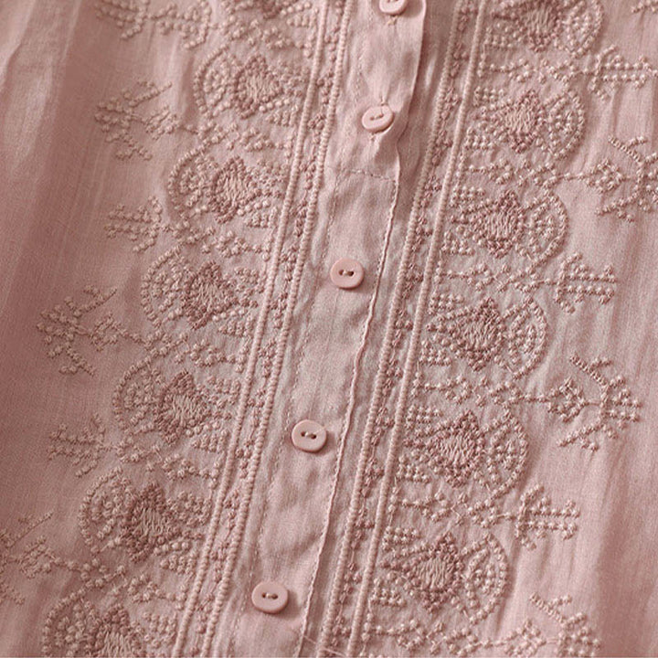 Buddha Stones Letnia koszula damska z krótkim rękawem i okrągłym dekoltem z poliestru w kwiatowy wzór - image 7